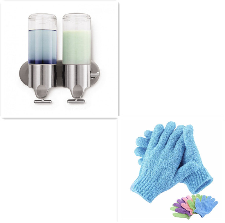 Stainless Steel Rod Soap Dispenser & Bath Glove Set