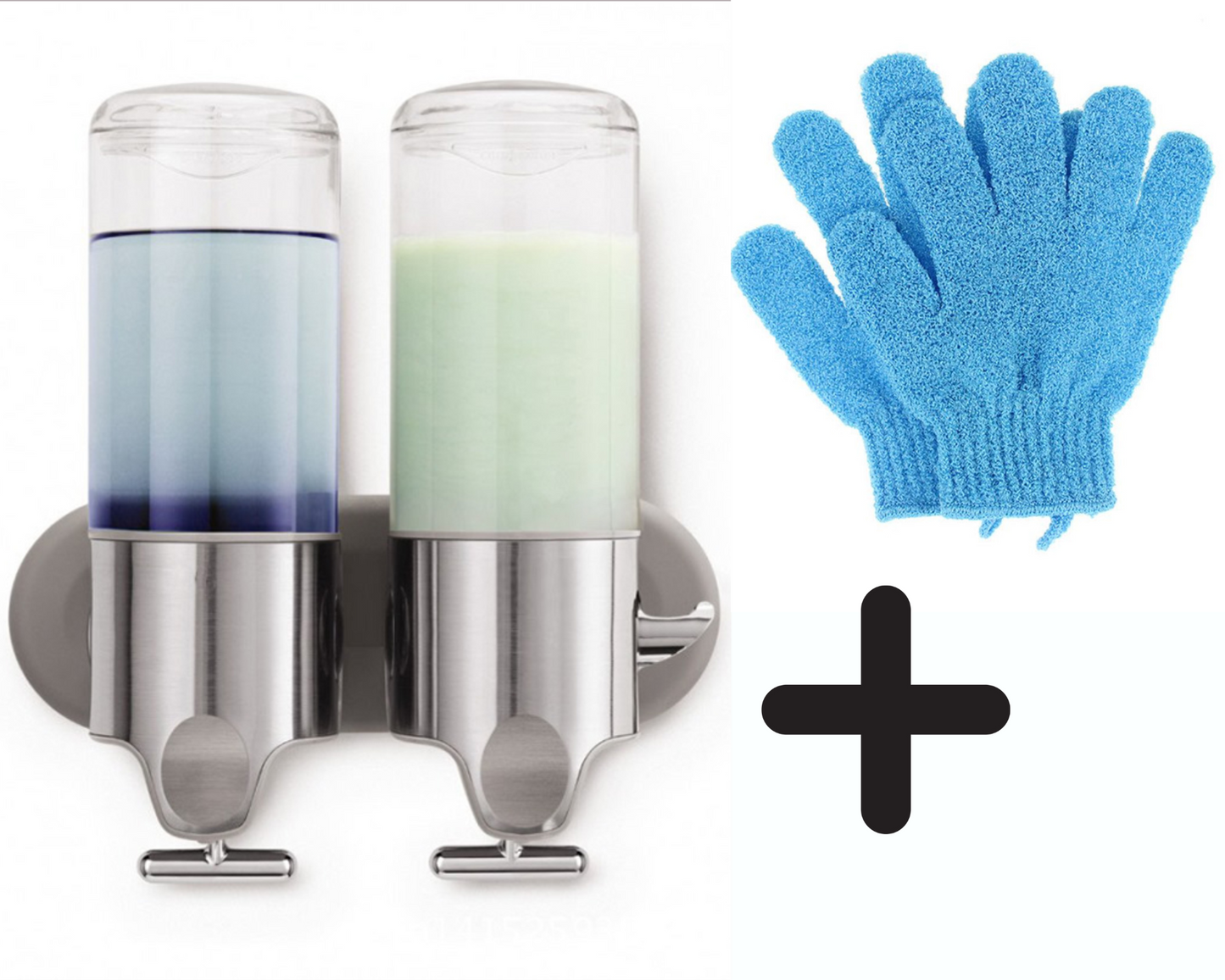 Stainless Steel Rod Soap Dispenser & Bath Glove Set