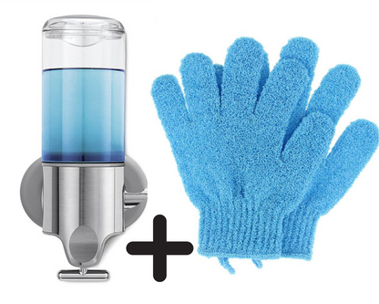 Stainless Steel Rod Soap Dispenser & Bath Glove Set